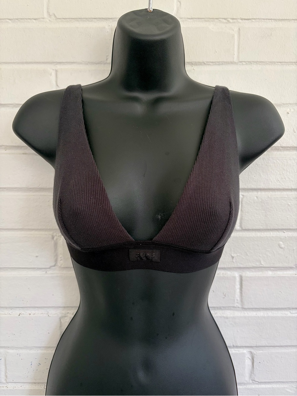 SKIMS Stretch Cotton Rib Plunge Bralette in Black, SZ S - Picture 5 of 9